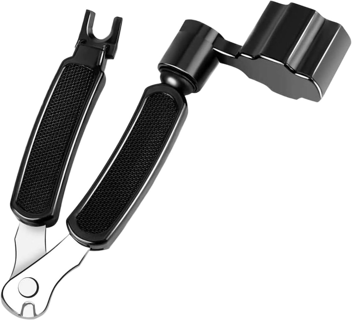 Snaarspindel, 3-in-1 snaarslinger, multifunctionele snaarslinger, snaarsnijder en brugstifttrekker, essentieel voor akoestische, elektrische gitaar, ukelele, banjo, zwart