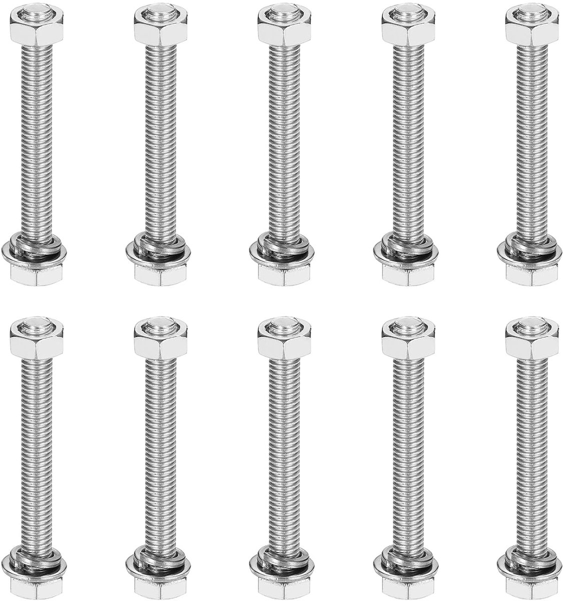 M5 x 40 mm 304 roestvrij stalen zeskantschroeven, bouten, moeren, sluitringen en veerringen, assortiment, volledige schroefdraad, hoogglans voor huishoudelijke elektronica, 10 sets