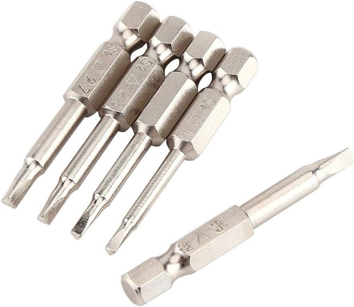 5-delig Magnetisch Driehoekig Schroevendraaier Bitset met 50mm 1/4 Inch Hex Schacht Kop Bits 1.8-3.0mm S2 Steel