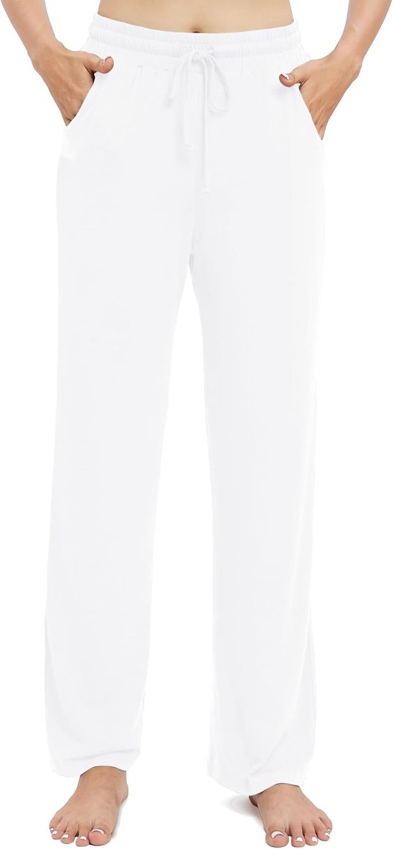 Casual Rechte Pijpen Stretch Broek met Trekkoord Elastische Taille Yoga Broek met Zakken