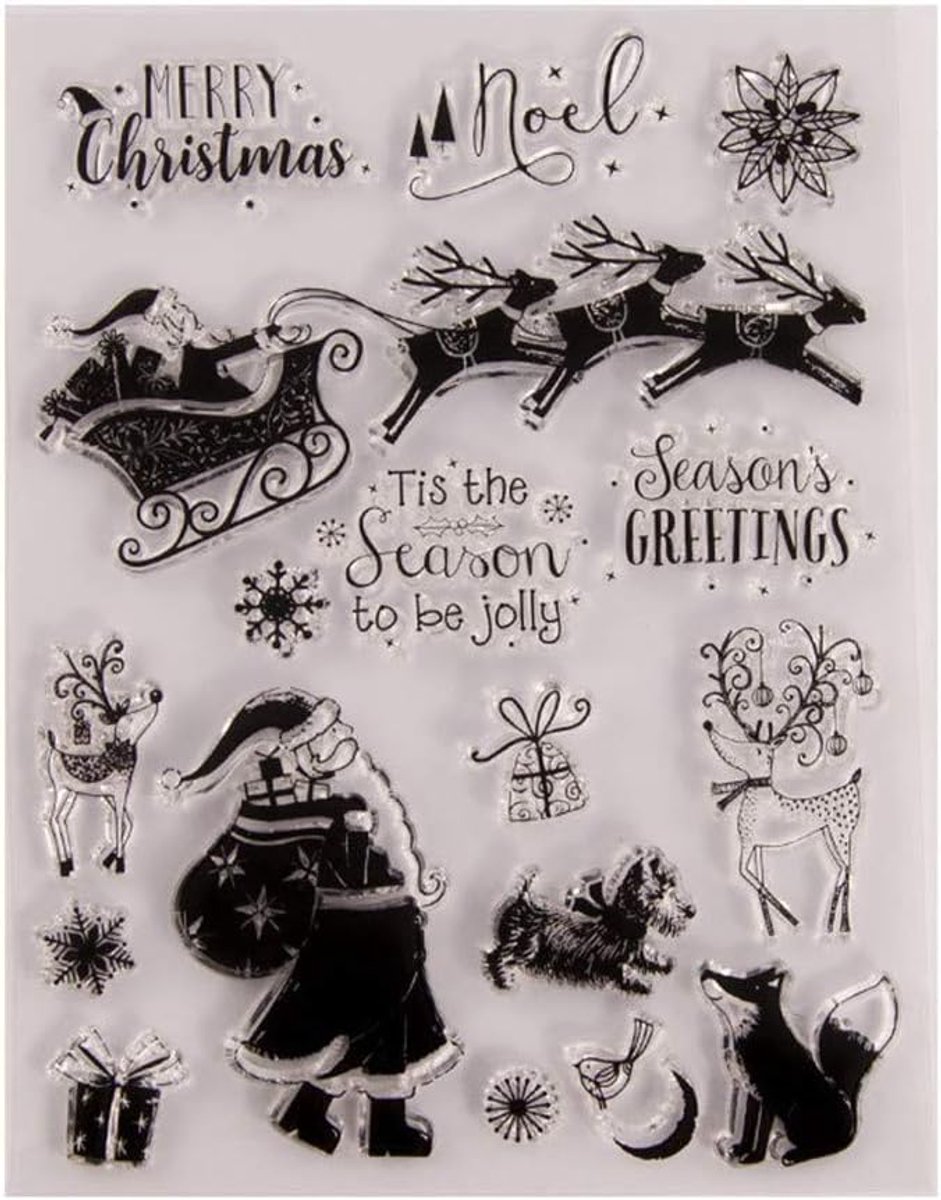 Christmas Tis The Season Elk Kerstman Slee Sneeuwvlokken Geschenken Kerst Decors Bladeren Clear Rubber Stempels voor Ambacht, Kaarten Maken, DIY Papier Ambacht, Scrapbooking, 15,5