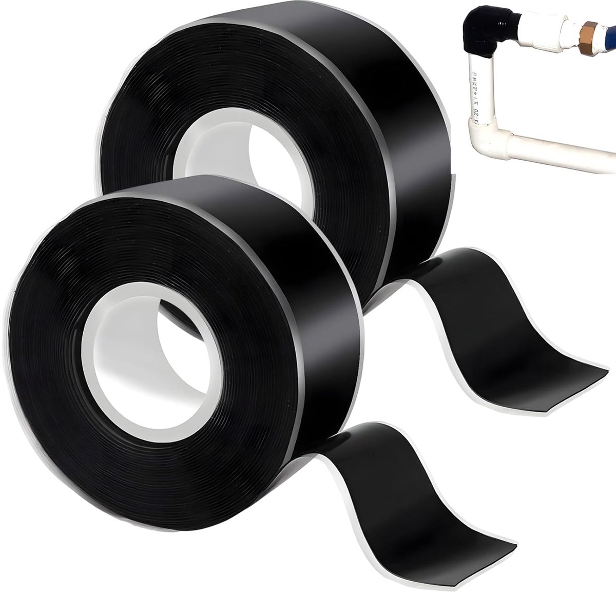 2 rollen siliconen band, zelfklevend, afdichtingstape, isolatietape, waterdicht, 2,5 cm x 3 m, geschikt voor het repareren van waterleidingen, kabels enz. (zwart)