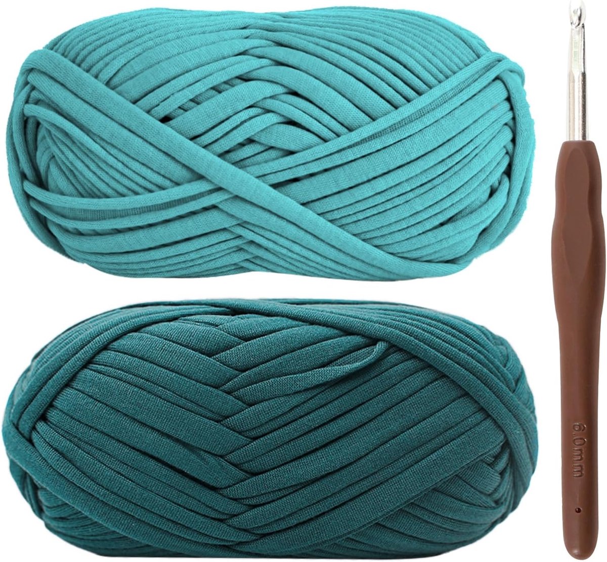 T-shirtgaren om te haken, grof haakgaren van 2 x 100 g met haak van 6 mm, perfect voor haakprojecten - beginner, vriendelijke elastische stof voor doe-het-zelf ambachten