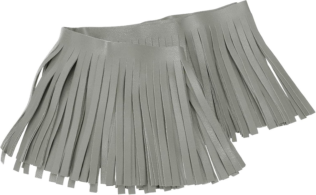 2 Yards Pony van PU-leer, 10 cm breed, dubbelzijdig, franje om te naaien, voor doe-het-zelf naaien, kleding, handtas, verfraaiing, decoratie, grijs