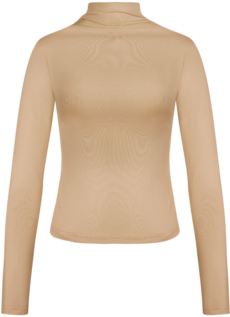 Beige Coltrui Ribbels - Polyester Vrouwen Trui - Lange Mouw Top Ribbel Hoge Kraag - Maat S - Beige