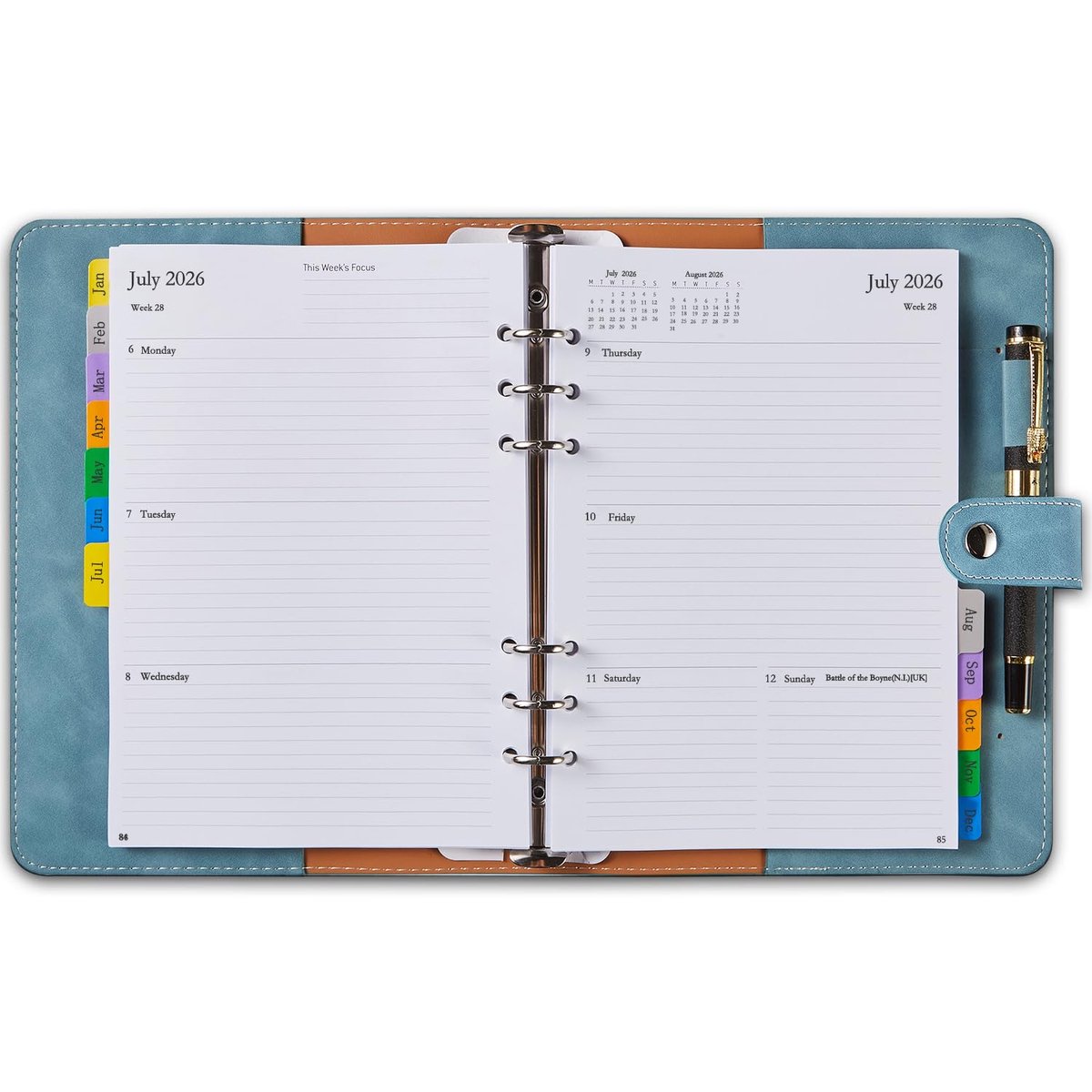 Dagboek A5 weekplanner - navulbare PU lederen softcover - met tabbladen en notities - organiseer je jaar - ShopVlot
