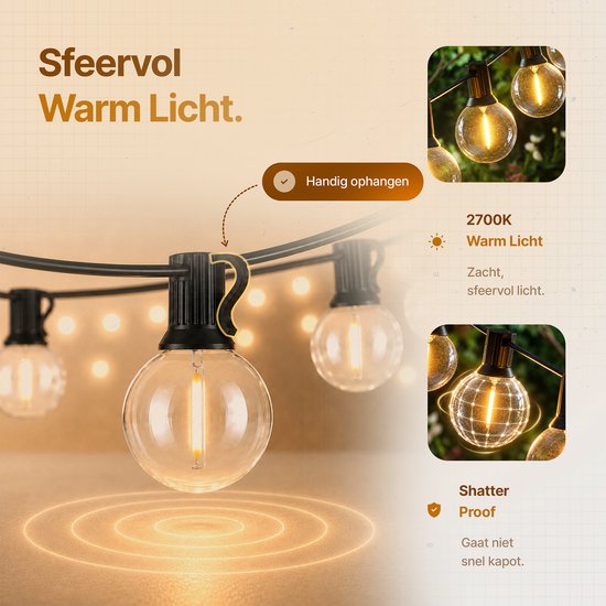 Aurae Buitenverlichting 30 LED - 18 m - Lichtsnoer Buiten en Binnen - IP44 - Prikkabel met Afstandsbediening - Dimfunctie - Timer - Lichtslinger - Sfeerverlichting