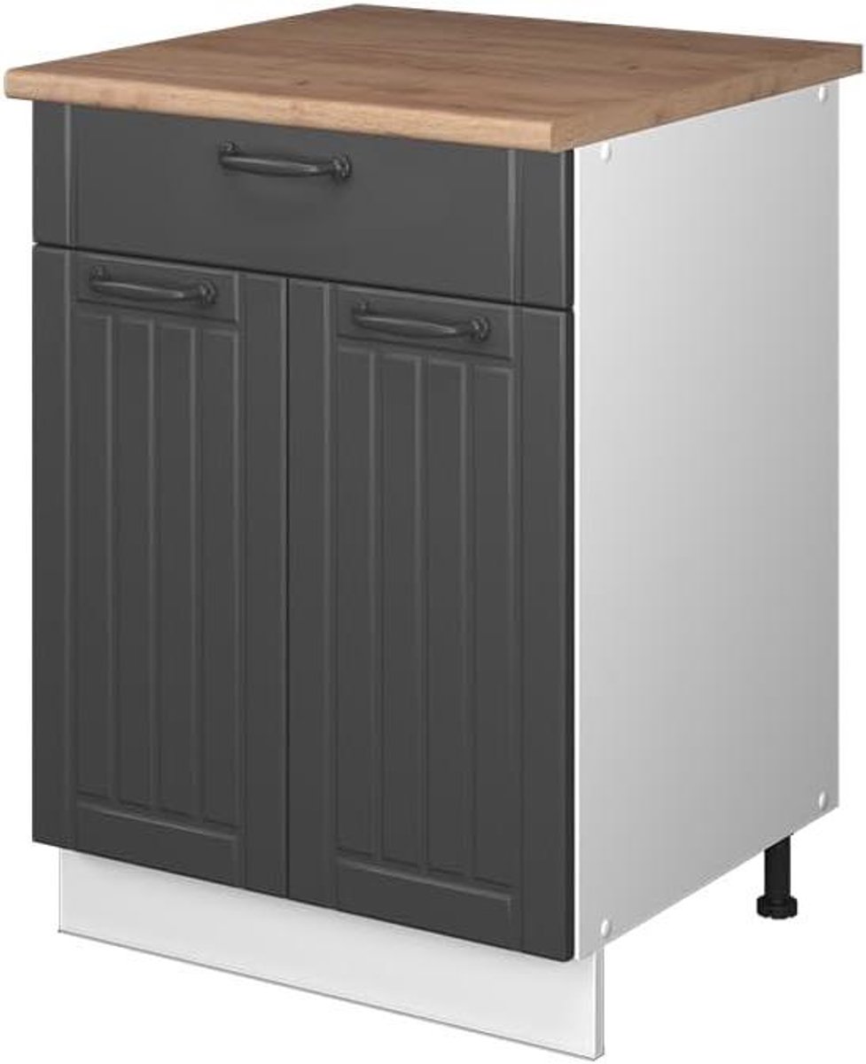 Keukenonderkast met lade - Spoelkast kookplaatkast - Keukenopslag organiseren - Soft-close comfort - 60 cm breed - Donkergrijs Wit