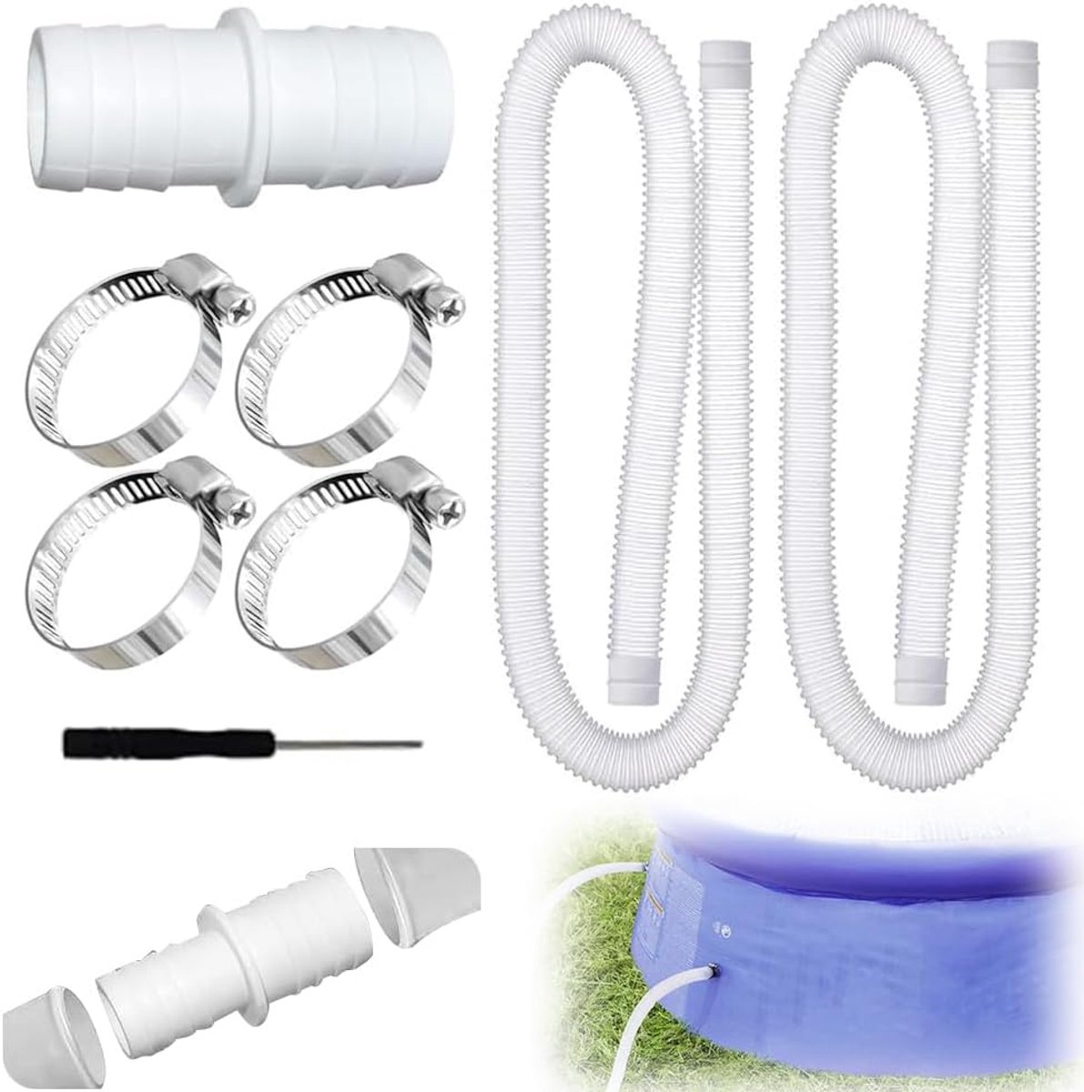 Poolslang 32 mm - 2 x vervangslangen - inclusief 4 veiligheidclips - geschikt voor bovengrondse zwembaden - ShopVlot
