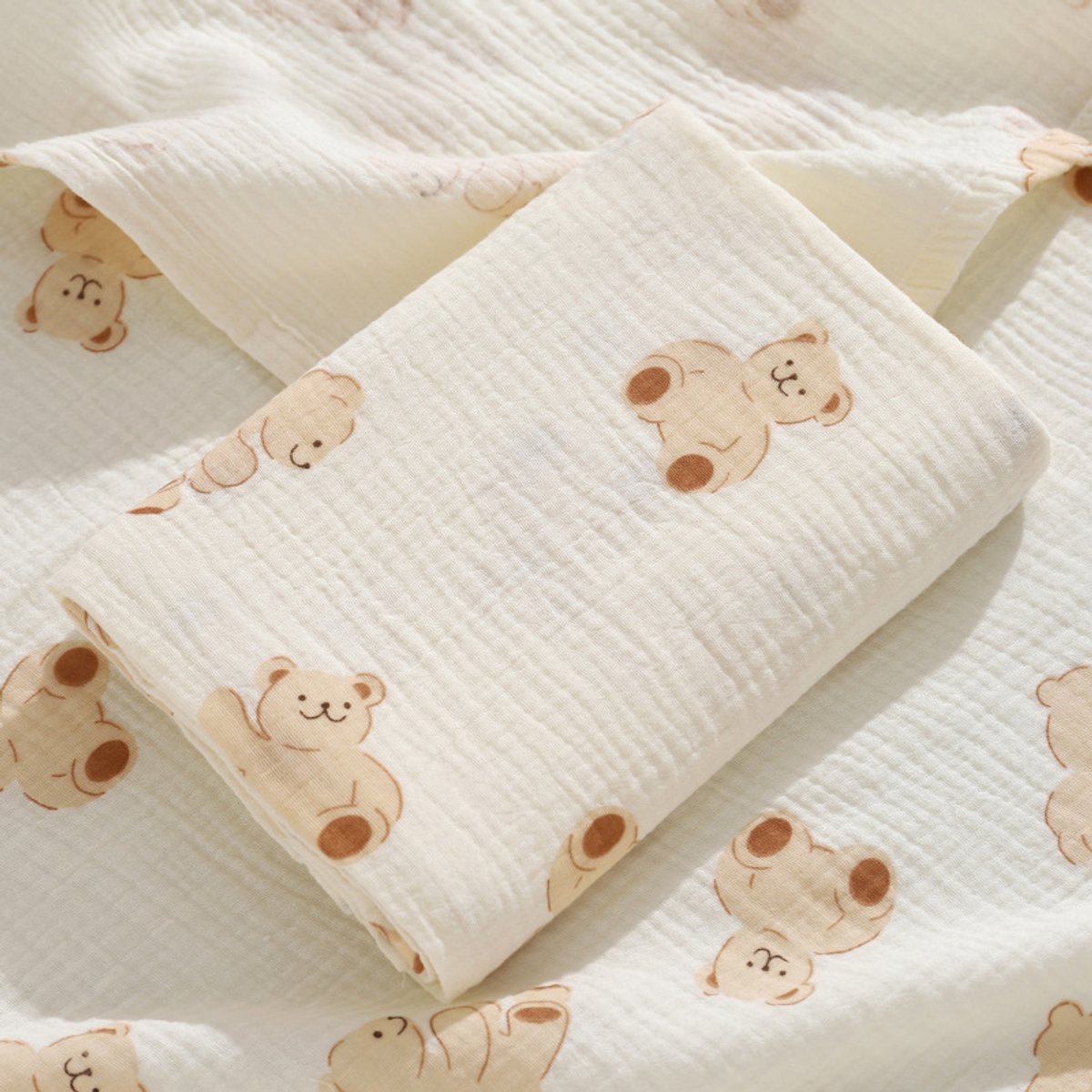 Babywikkeldeken, groot formaat 100x100 cm, dubbellaags katoenen gaasdeken, ultrazacht katoenen gaas, geschikt om in te wikkelen of als klein dekentje voor babyjongens en -meisjes,Dun Dun Beer