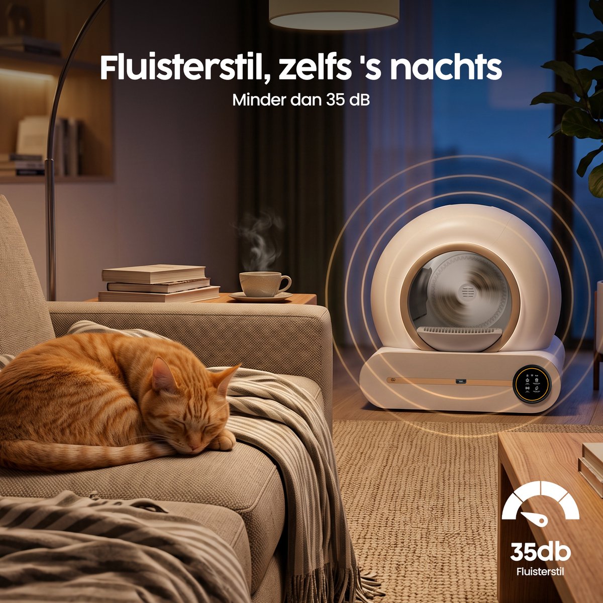 Infinity Goods Automatische Kattenbak XXL - Zelfreinigende Kattenbak - Incl. App - 75L - Met Kattenbakmat en 3 Rollen Opbergzakjes - Wit/Roségoud thumbnail 6