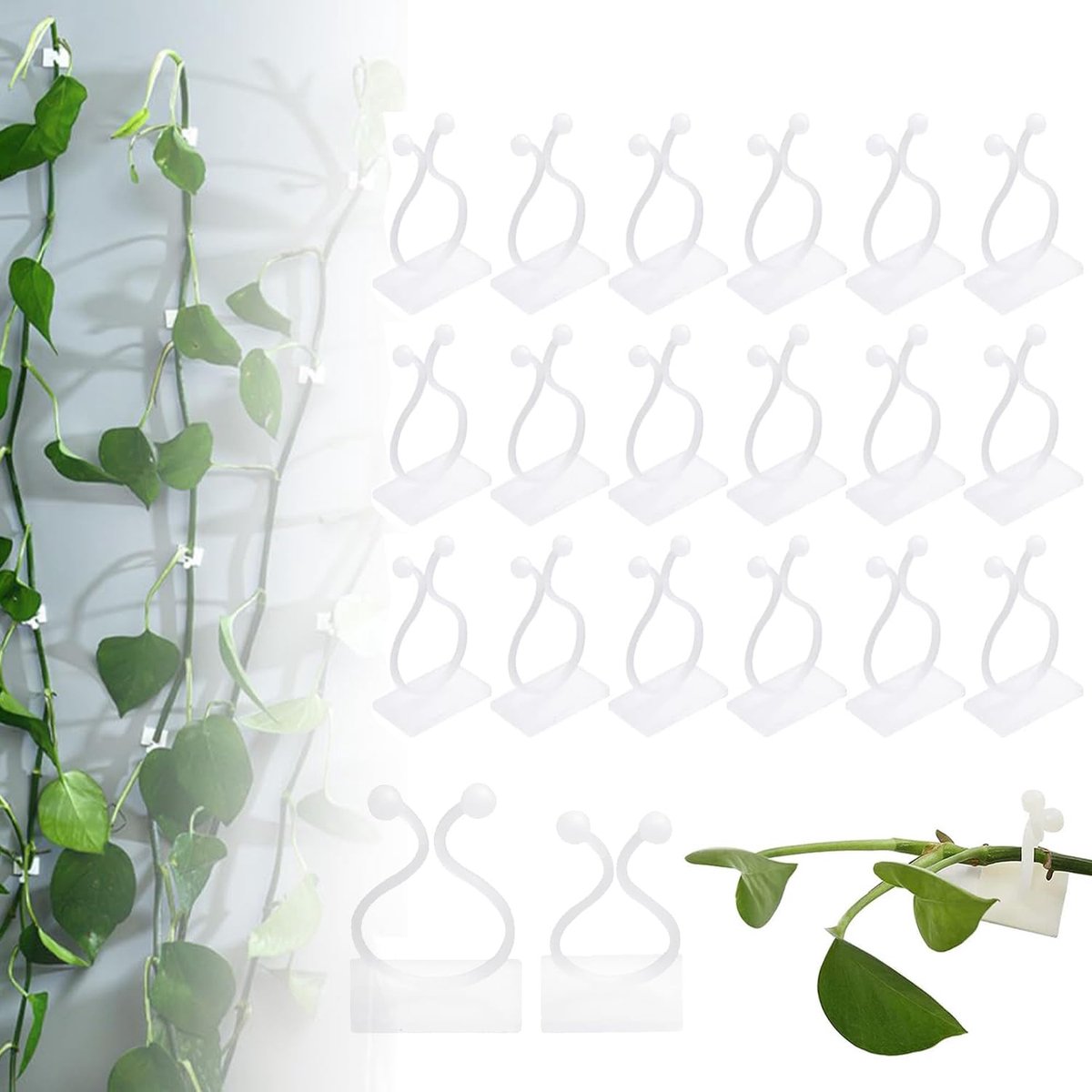 Set van 120 Plantenclips - 2 Maten Zelfklevende Plantenhouders voor Klimplanten - Tuinclips voor Plantenbevestiging aan Muren en Oppervlakken - Onzichtbare Plantensteunen voor Kamerplanten, Klimplanten en Tuinverzorging
