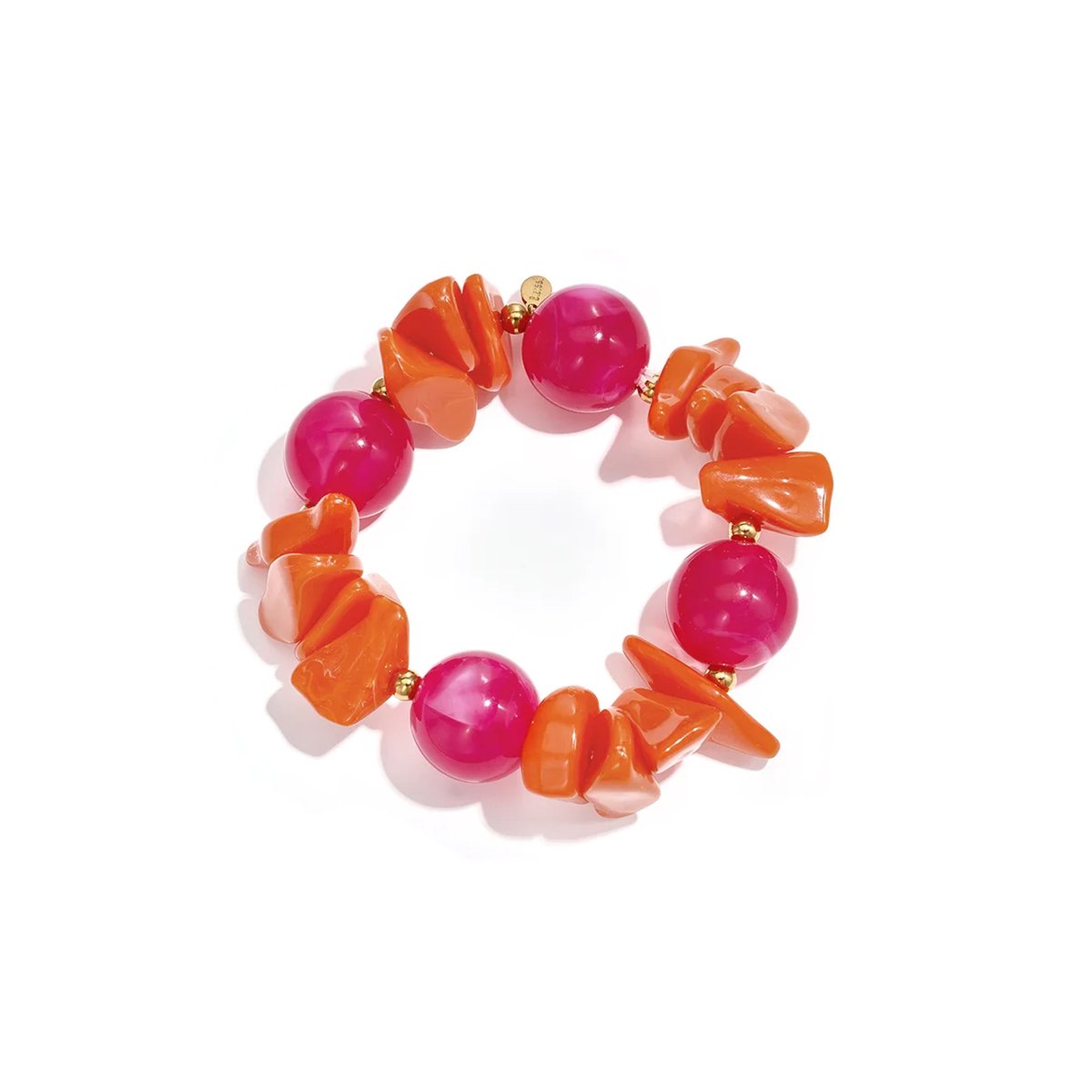 Coastline Armband | RVS (verkleurt niet) & Acryl | Goud & Fuchsia & Oranje | Leukste Armbanden