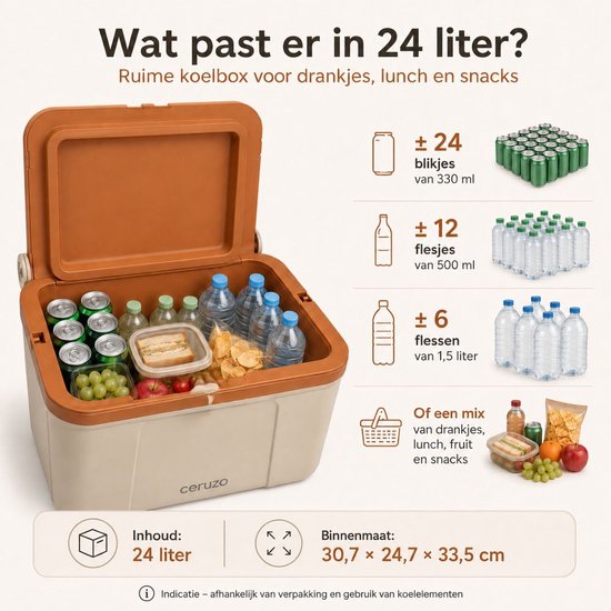 Ceruzo Koelbox 24 Liter - Taupe-Cognac Bruin - Passieve Koelbox van Ceruzo — afbeelding 2