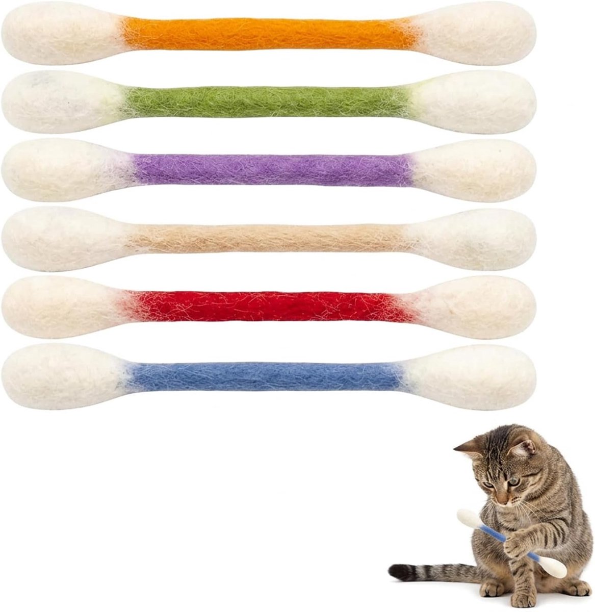 Katten speelgoed 6 stuks - Katoenen wattenstaafjes ontwerp - Duurzaam interactief speelgoed - Stimuleert speels gedrag - ShopVlot
