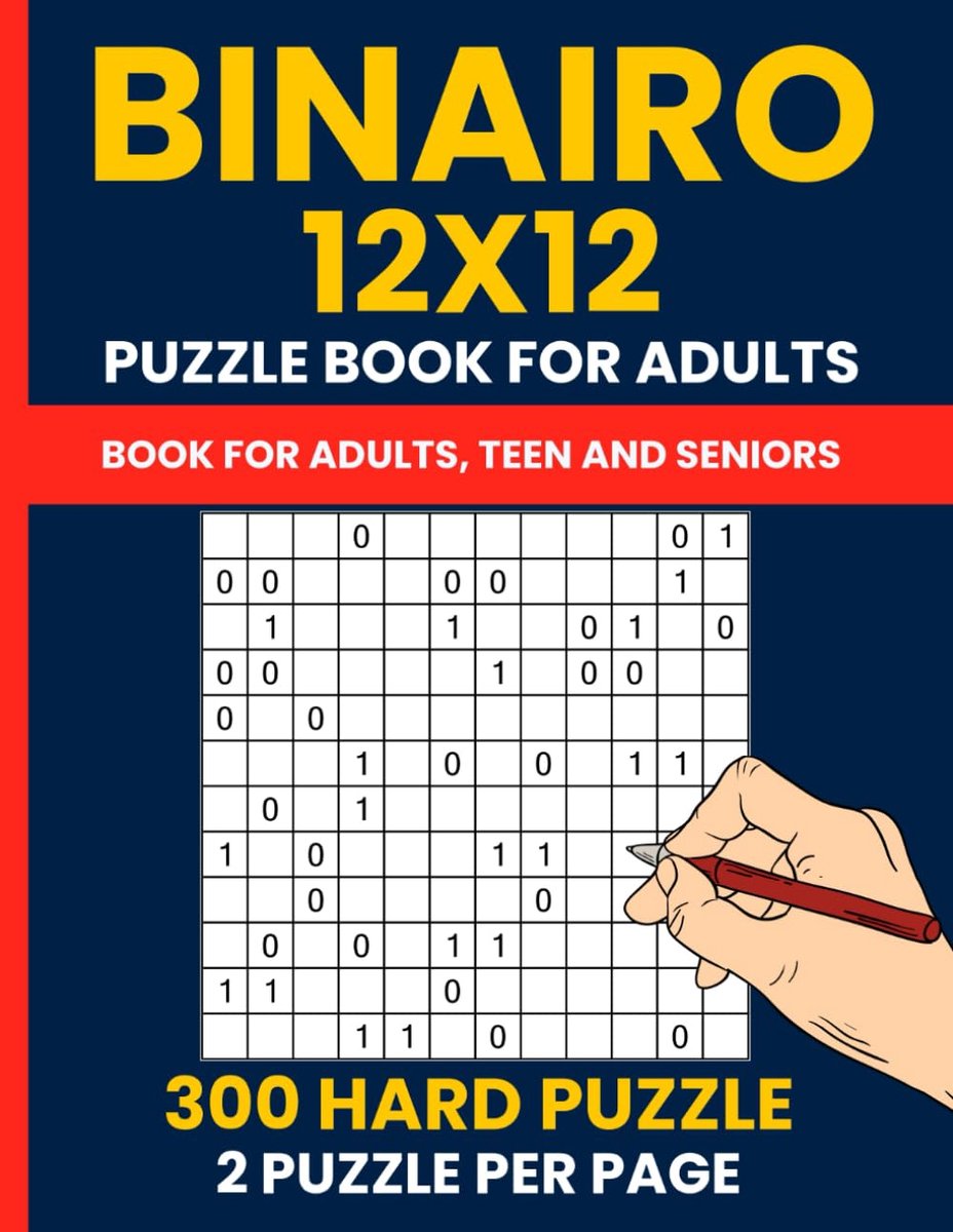 Binairo puzzels voor volwassenen - 300 uitdagende 12x12 logica puzzels - grote druk - verbeter je denkvaardigheden - ShopVlot