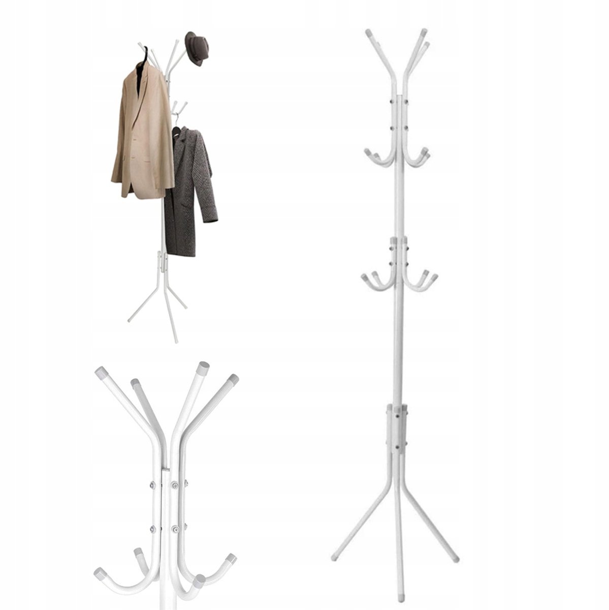 Stabiel kledingrek met 12 haken, wit, 175 cm hoog