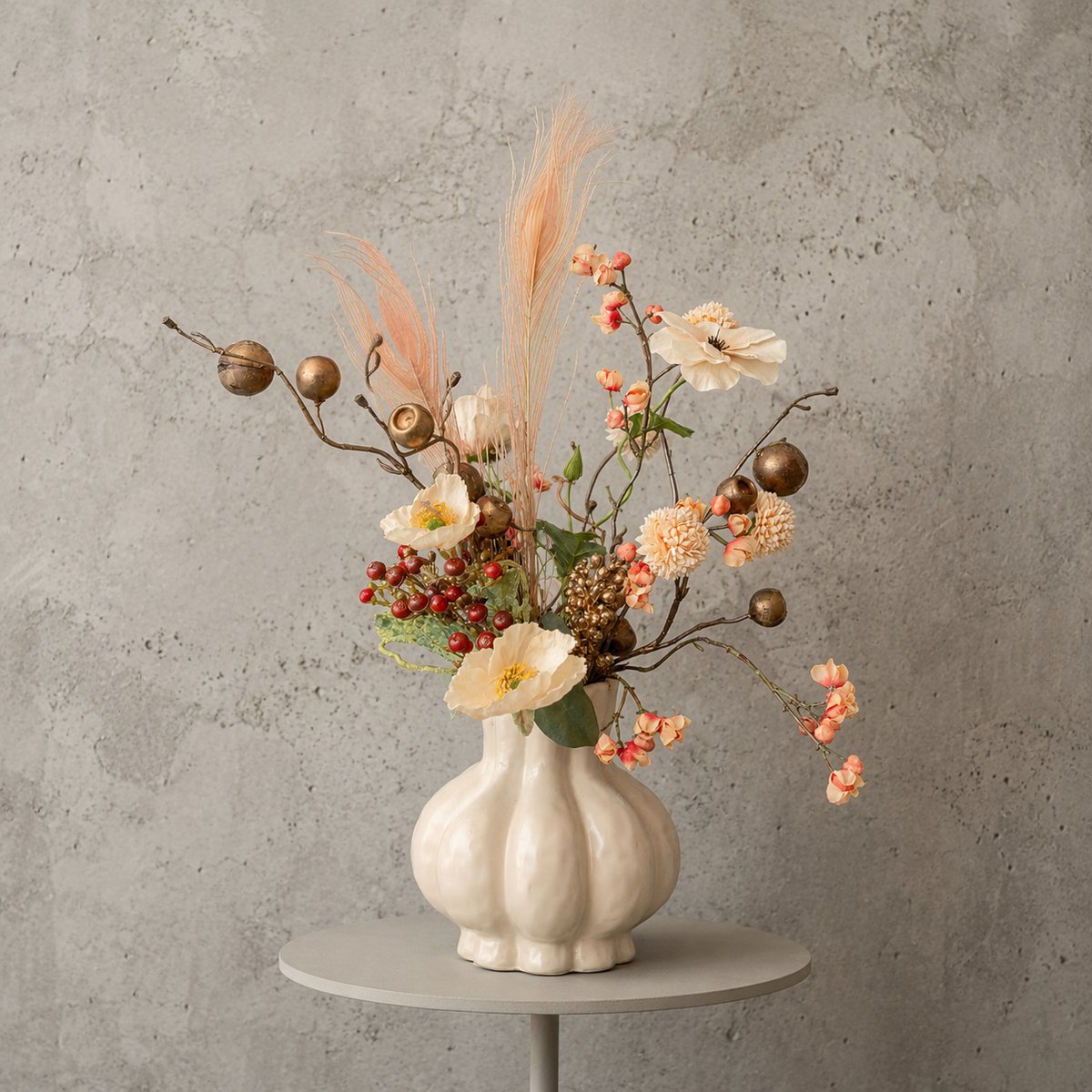 Kunstboeket Nude Elegance Small - Inclusief Keramieken Vaas - 45 cm - Seta Fiori