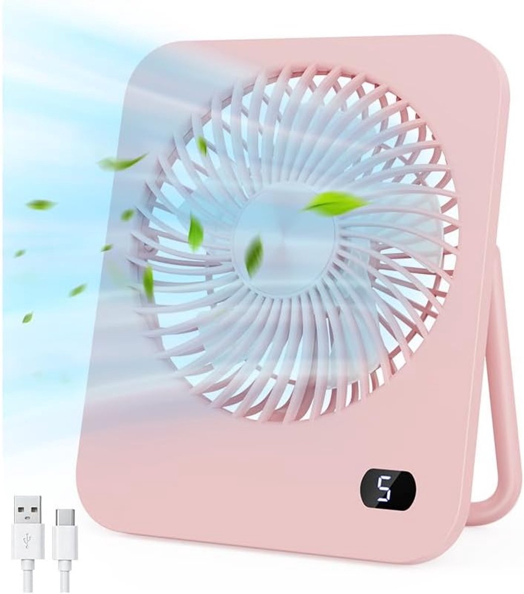 USB Ventilator Mini - 5 Snelheden - 180° Rotatable - Stille Fan voor Kantoor en Thuis - ShopVlot