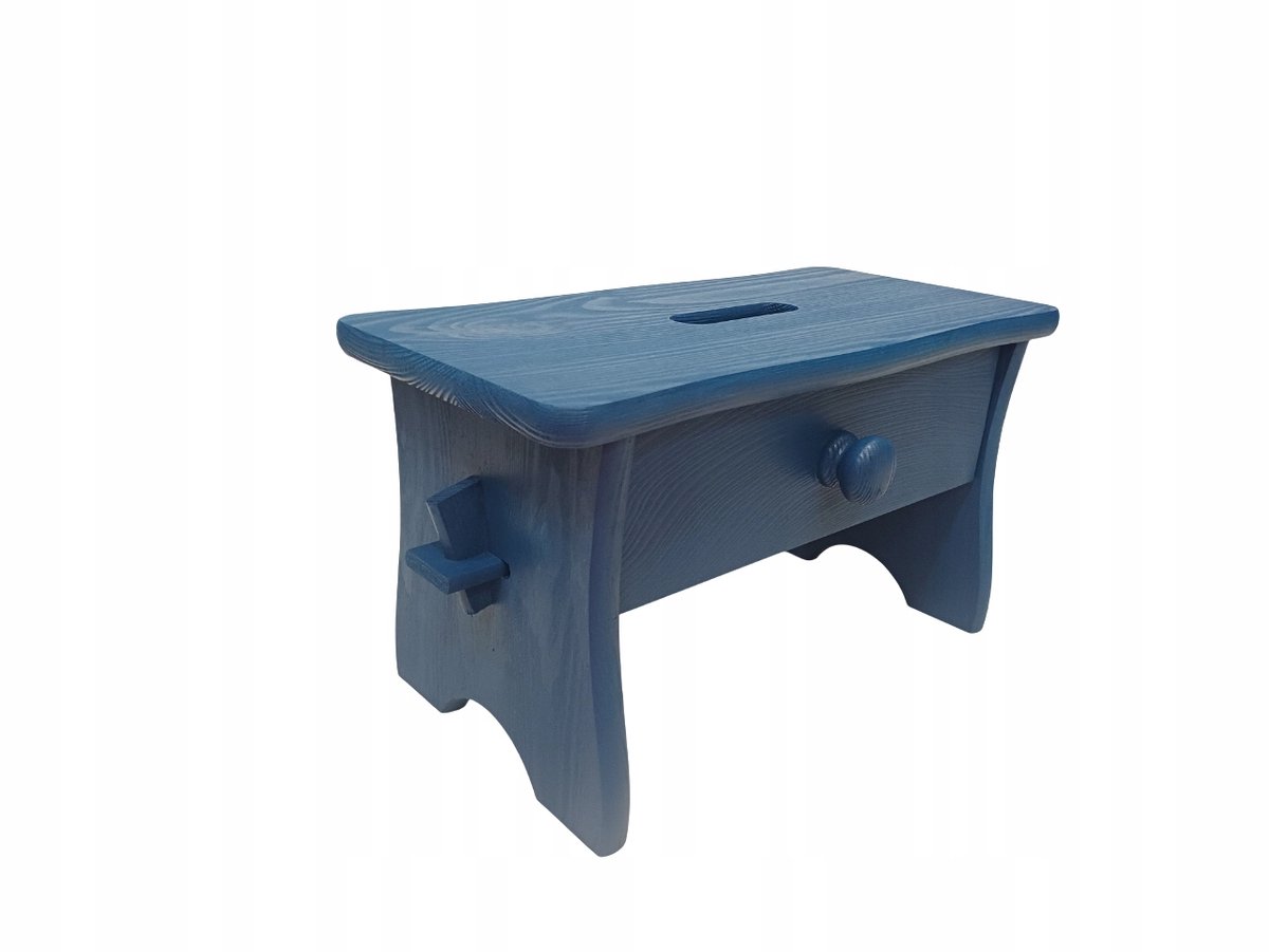 Blauwe Houten Kruk met Lade - Merkloos