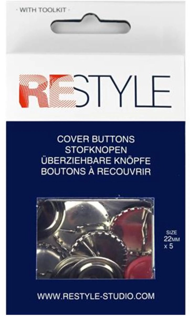 Stofknopen 22 mm, 5 stuks en een gereedschapset