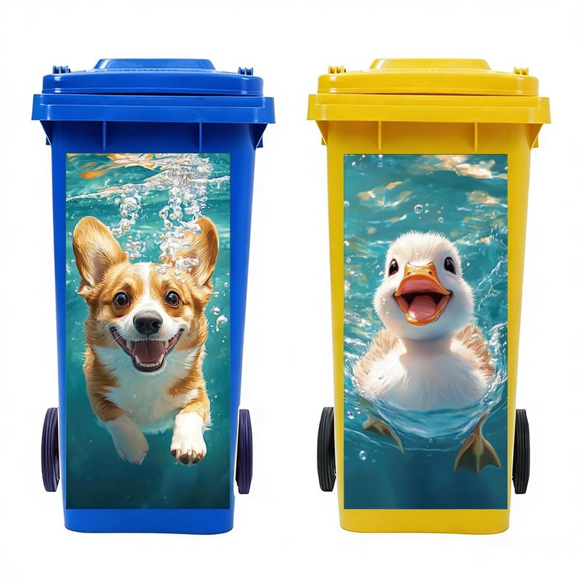Afvalbak stickers 38 x 82 cm - Onderwaterdieren - Weerbestendig - Maak je tuin kleurrijk - ShopVlot