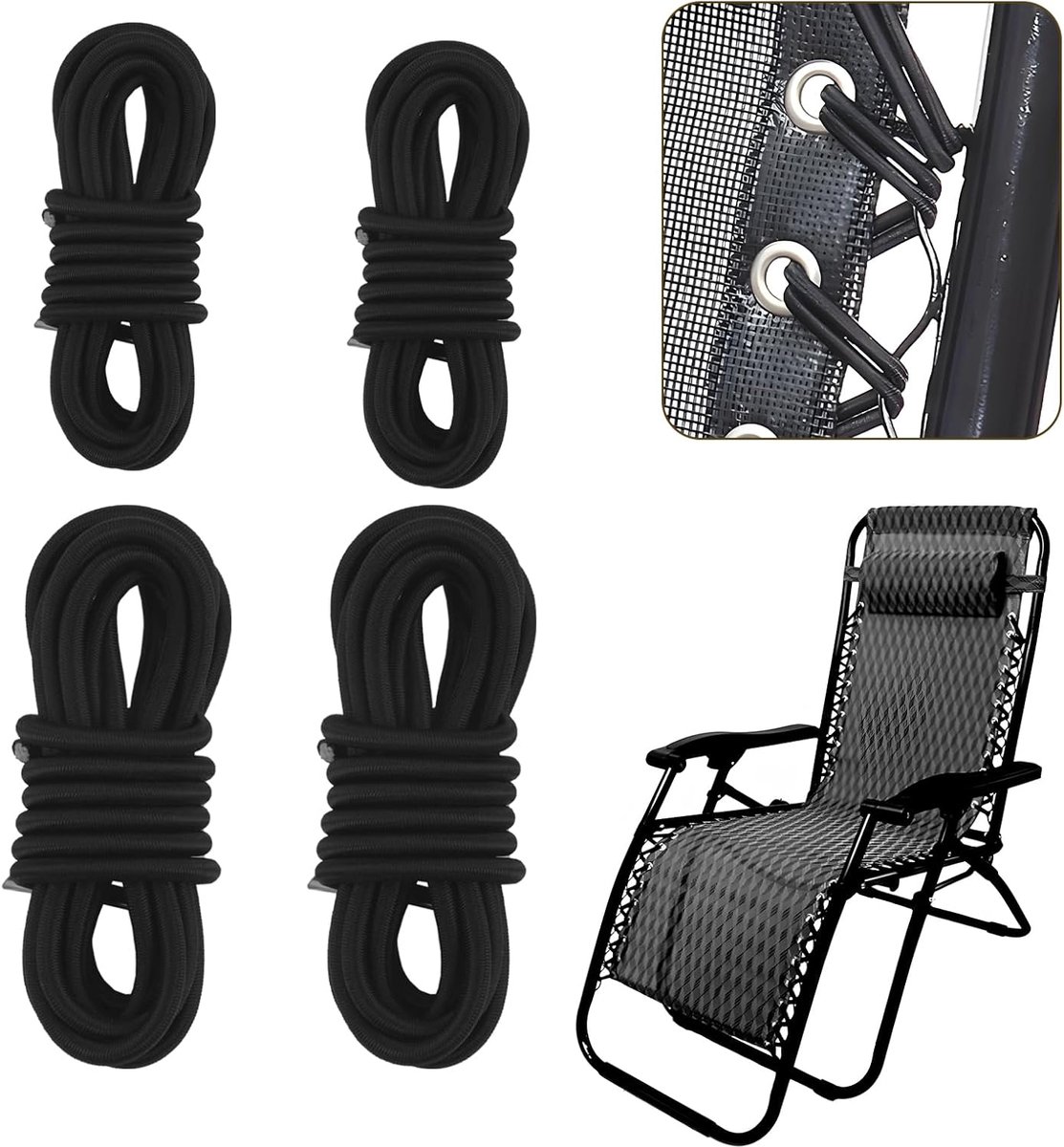 Vervangingskabels voor Zero Gravity stoelen - set van 4 - elastische rubberen koorden - ShopVlot