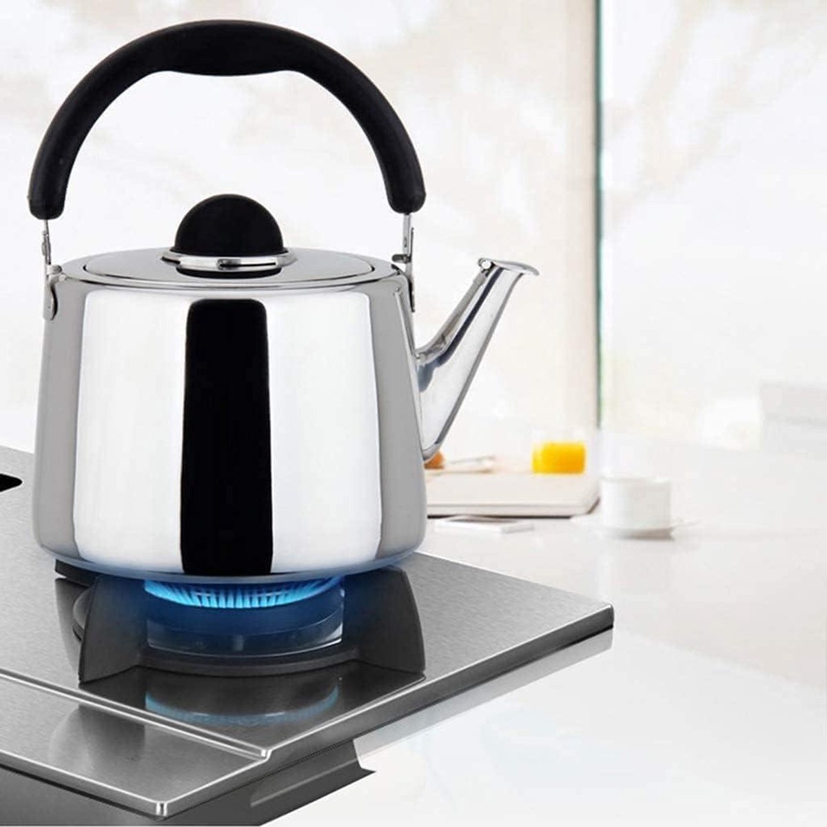 Fluitketel RVS - Theeketel Kookplaat - Water Koken - Hittebestendig Handvat - 8L - Zilver