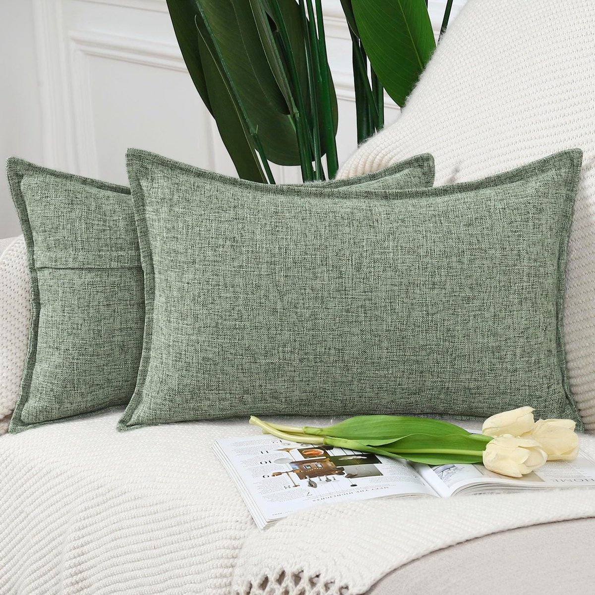 Kussenhoezen set van 2 30x50cm - Imitatie linnen - Grijs-groen - Stijlvolle decoratie voor bank en slaapkamer - ShopVlot