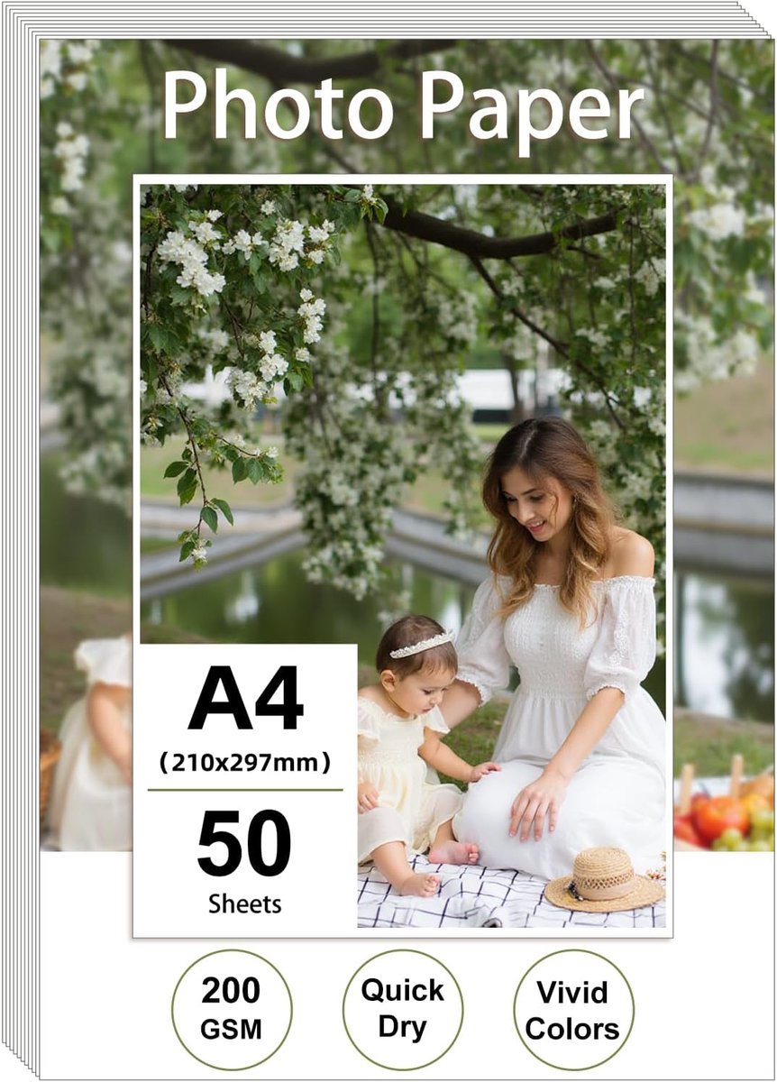 Fotopapier A4 200 g/m² - Glanzend - Vivid kleuren en gedetailleerde graphics - Geschikt voor foto's en certificaten - ShopVlot