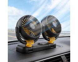 Autoventilator Dubbele Kop - Auto Ventilator 12V - Koeling Tijdens Rit - 360 Graden Verstelbaar - 12 V - Oranje