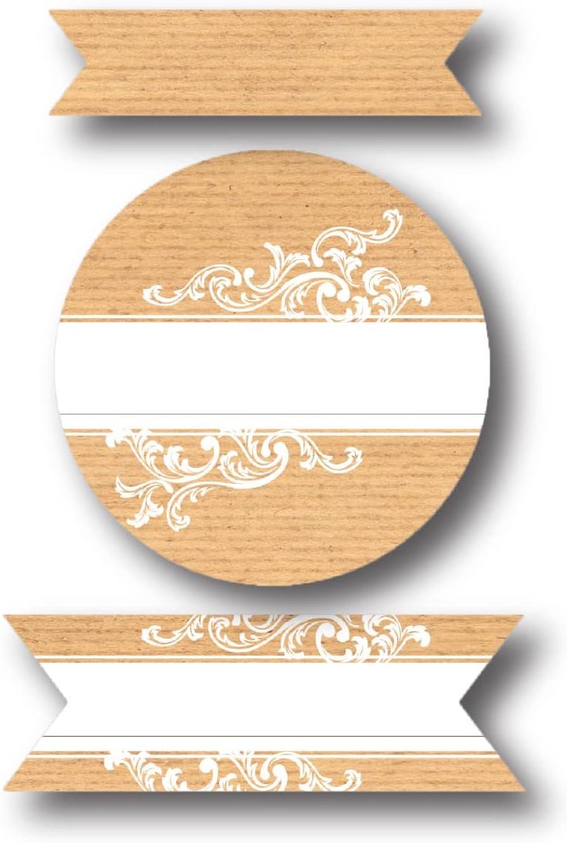 Stickers set 65 stuks - 5 vellen met 13 zelfklevende labels - wit op kraft papier - ideaal voor producten en cadeaus - ShopVlot