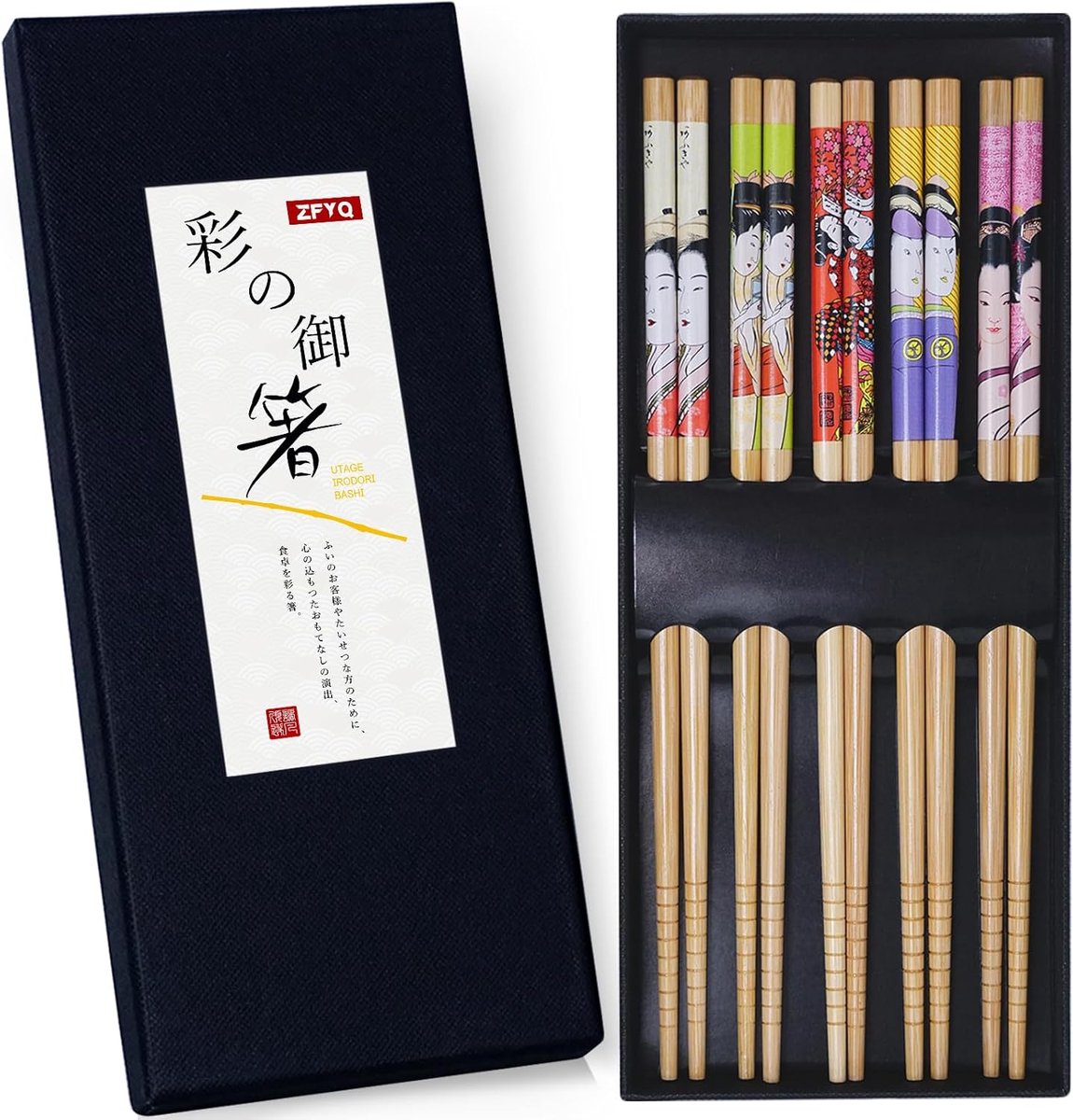 Chopsticks set 5 paar - Japanse stijl - natuurlijke bamboe - comfortabel grip voor eten - ShopVlot