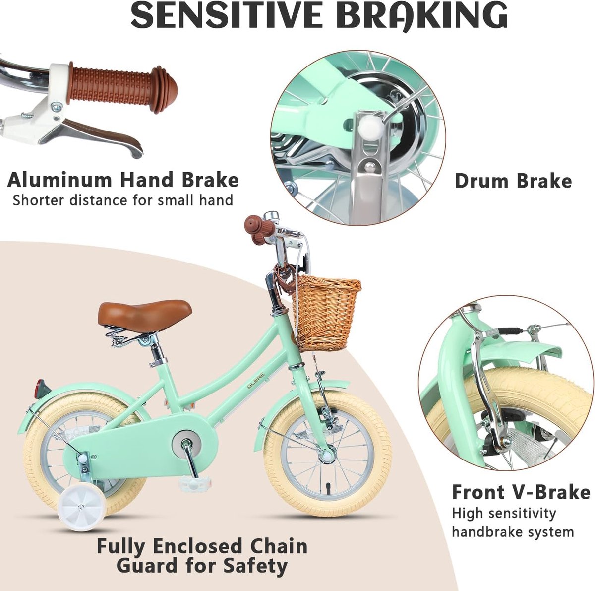Meisjesfiets met mand voor kinderen 3-10 jaar - 12 14 16 18 20 inch - met bel en stabilisatoren - veilig leren fietsen - ShopVlot