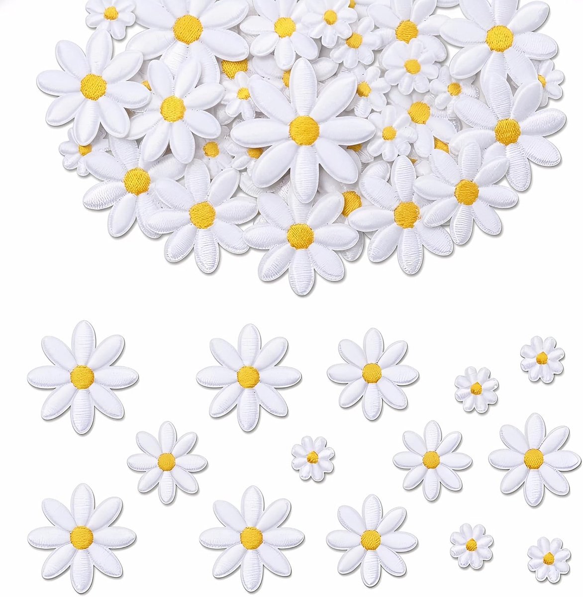 Strijkpatches madeliefjes 60 stuks - kleurrijke borduurapplicaties - duurzaam polyester - voor creatieve projecten - ShopVlot