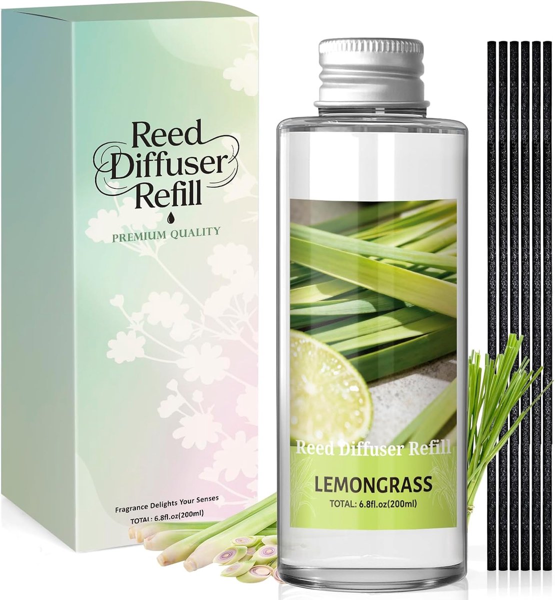 Navulling geurdiffuser 200 ml - Lemongrass parfum - Verfrissende geur - Ideaal voor slaapkamer - ShopVlot