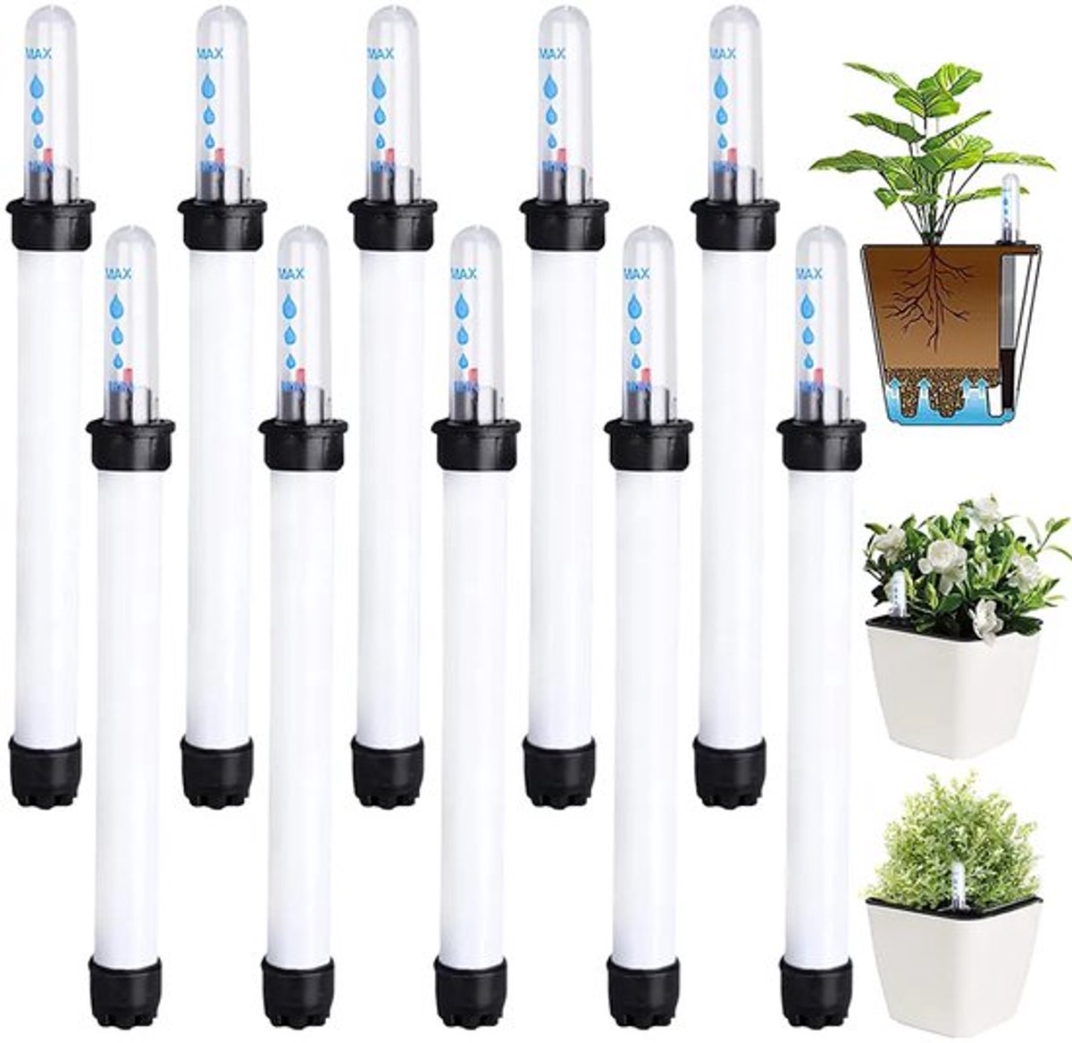 Bodemvochtigheidsmeter, verpakking van 10 stuks, bodemvochtigheidsmeter voor potplanten, hoogwaardige watergeefindicator, meet eenvoudig de bodemvochtigheid bij de wortels.