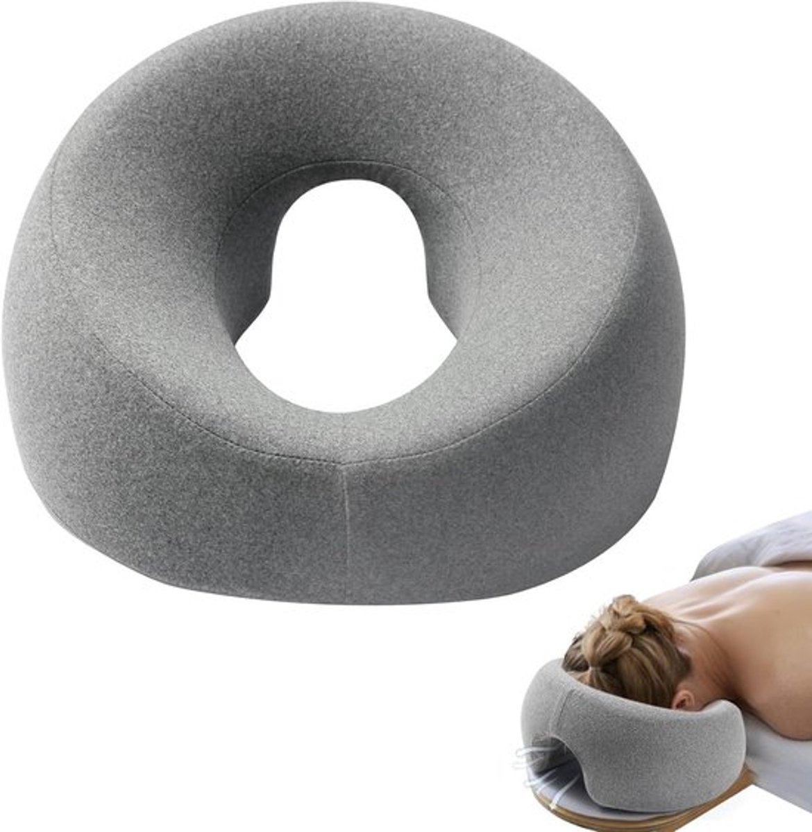 1 Massagekussen voor buikligging - 26×6×13 cm - Gezichtssteunkussen voor gebruik in bed en bij buikligging - Gezichtshouder - Grijs