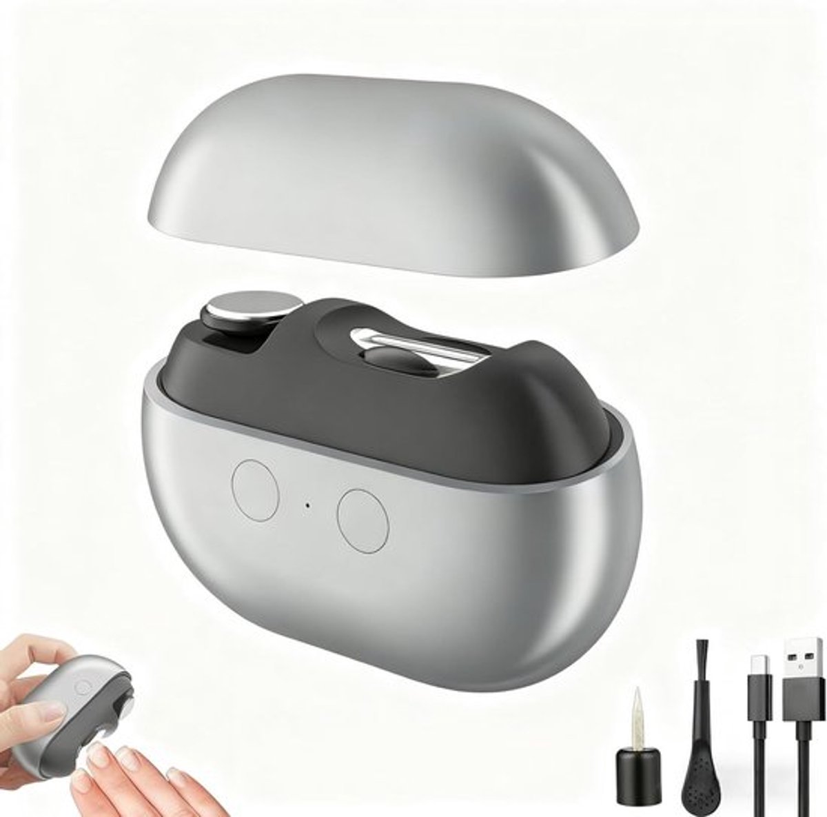 Gebruiksvriendelijke nagelknipper, geschikt voor senioren en mensen met dikke teennagels, 3-in-1 slimme elektrische nagelknipper, oplaadbare automatische trimmer en nagelvijl, met veiligheidskap en LED-lampje (grijs).