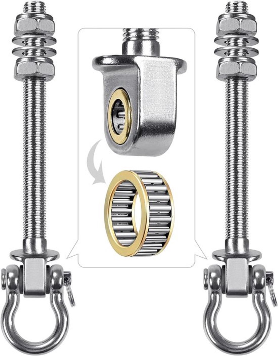 Zware Zwenkhaken 304 RVS - 180° Draaibare Ophangbeugel voor Schommel en Hangmat - Sterke Swing Haak met Lagers - Maximale Belasting 1500 lbs - Geschikt voor Binnenshuis en Buiten - 2-Pack