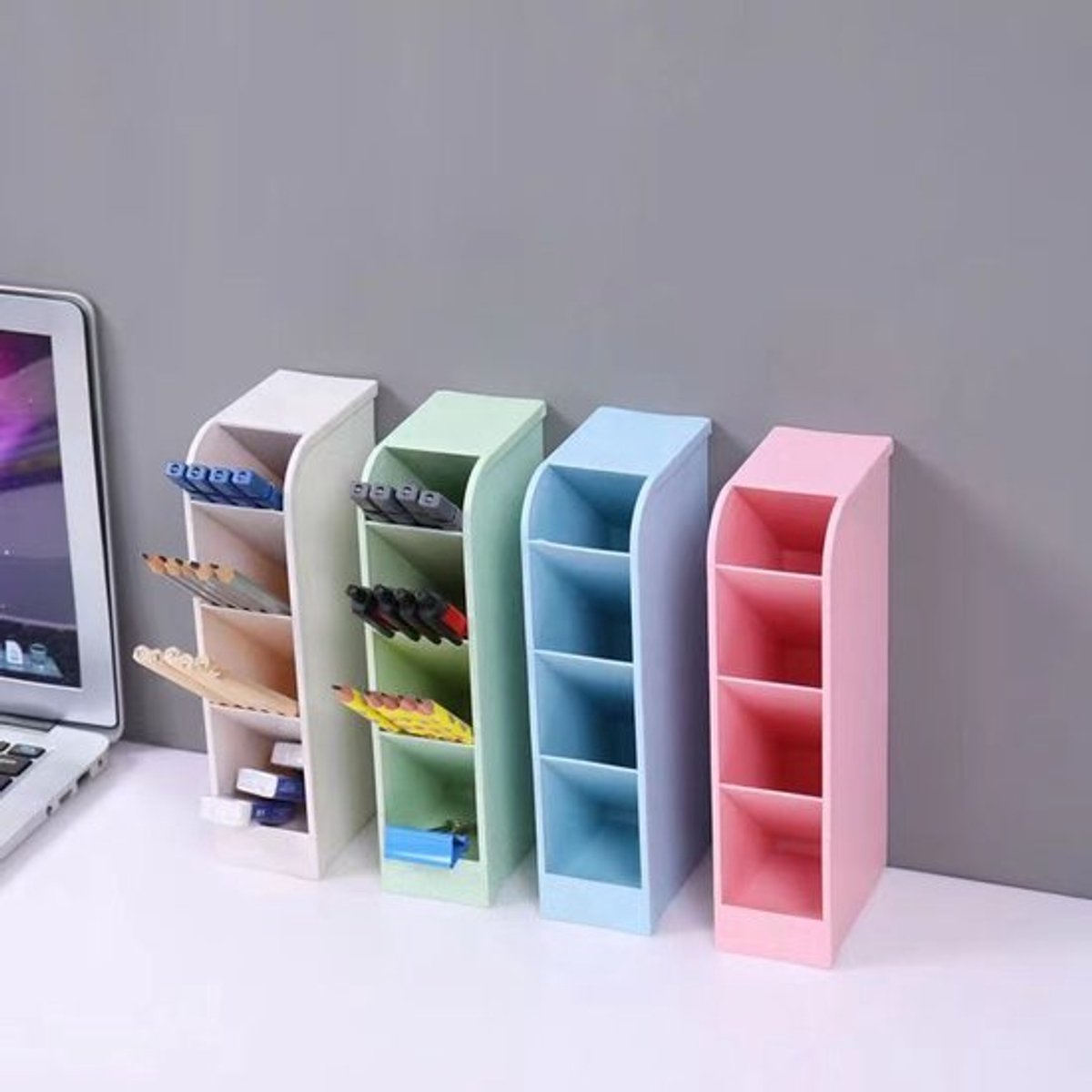 4-delige opbergdoos voor op kantoor, multifunctionele plastic pennenhouder voor het opbergen van make-upkwasten, pennen, schrijfwaren, kantoorbenodigdheden en schoolbenodigdheden