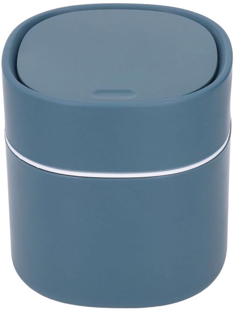 Luxe Mini Prullenbak met Pop-up Deksel - 1.5L Tafelafvalemmer - Blauw - Compact Afvalbakje voor Bureau, Aanrecht & Badkamer - 14x14cm - Geurdichte Tafelvuilnisbak van Kunststof
