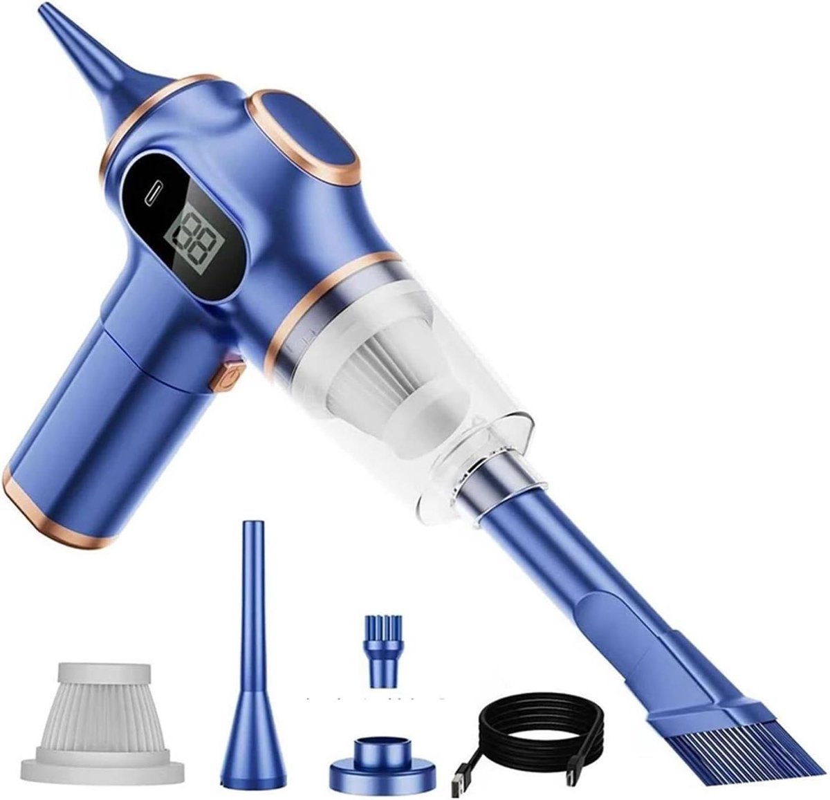 Draagbare Autostofzuiger - Handstofzuiger Nat en Droog - Auto en Thuis Reinigen - Hoge Zuigkracht 9000000Pa - 500g 500ml - Blauw