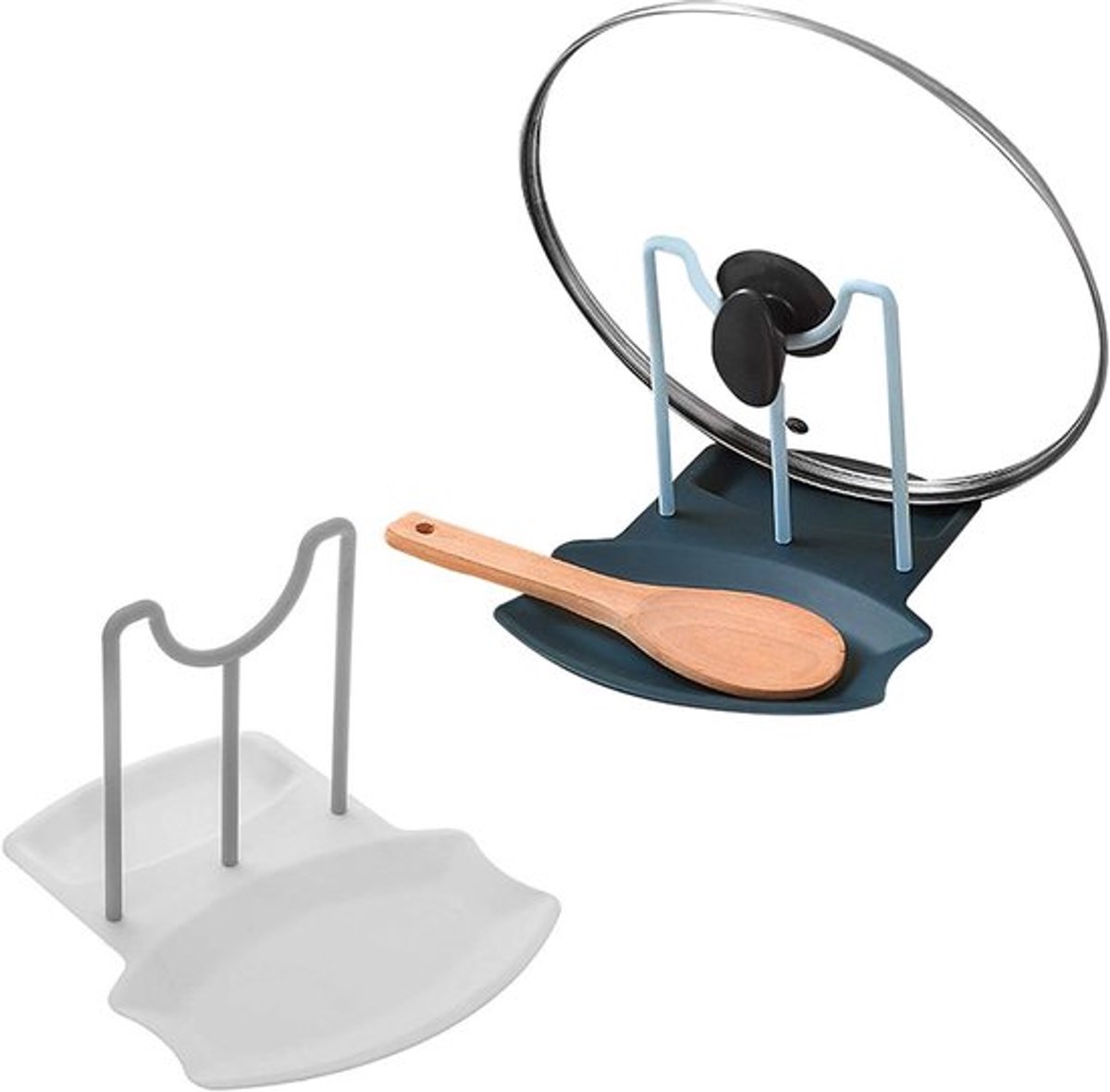 Lepelhouder multifunctionele dekselhouder keuken - pannendekselhouder - potdekselhouder - staande lepelhouder - blauw/wit - 2 stuks