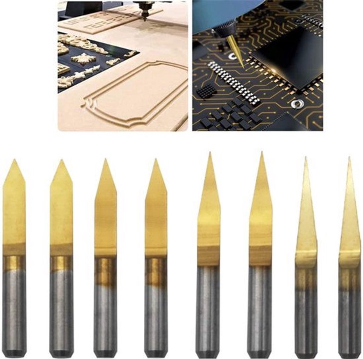 Gecoate graveersteel 3175 mm hardmetaal PCB graveren CNC-router bit-tool 01 mm tip (2 stuks x 10 graden 2 stuks x 20 graden 2 stuks x 30 graden 2 stuks x 45 graden)