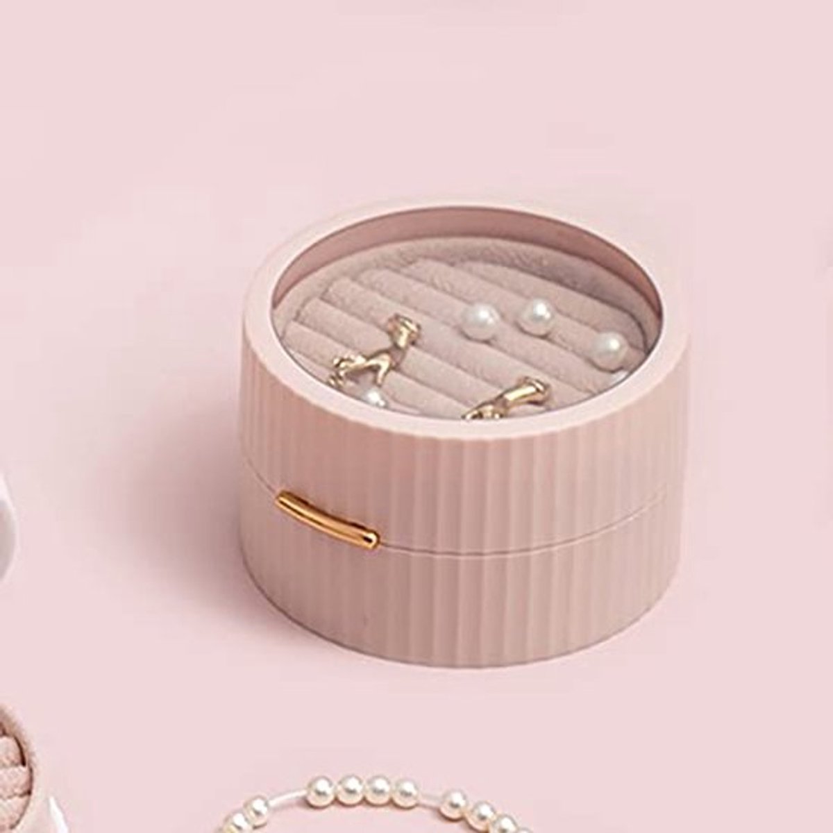 Sieraden Doos Draagbare kleine sieraden organizer voor ringen oorbellen ketting (roze)