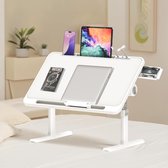 Soontrans Opvouwbare Laptoptabel In Hoogte Verstelbare Laptoptabel Met Lade + LED + Ventilator Draagbaar Bureau Voor op Bed Met Ergonomische Kantelhoek,Hoek Kan Vrij Worden Aangepast Voor Bank, Vloer, Bed, Buiten - Warm Wit