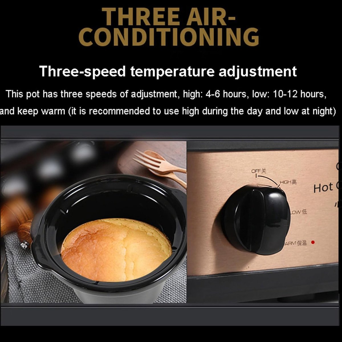 Slow Cooker - Stoofpot Braadpan - Langzaam Koken - Drie-dimensionale Verwarming - 1.2L - Zwart – foto 3