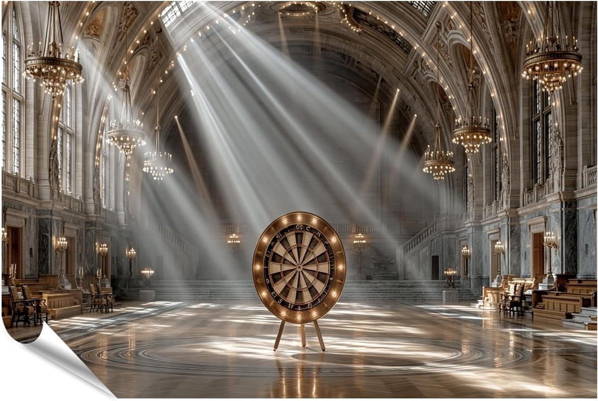 Poster Dartbord - Muurdecoratie Muurschildering - Woonkamer Decoratie - Majestueus Verlicht Motief - 90x60cm - Meerdere Kleuren