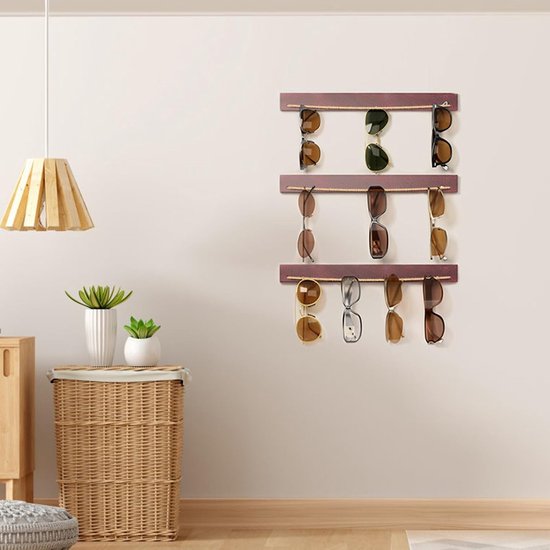 Zonnebrilrek Hout - Brillenhouder Wand - Zonnebrillen Opbergen - 3 Houders - 406 cm - Houtkleur — afbeelding 4